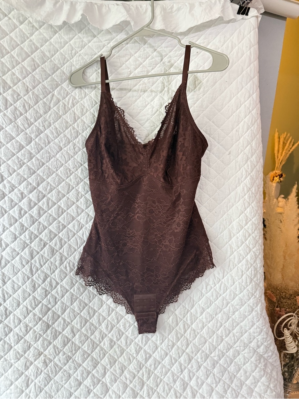 Lace V-Neck Shapewear Bodysuit — Brown